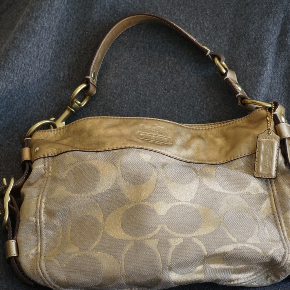 Coach Metallic Gold and Tan Shoulder Bag - like new!